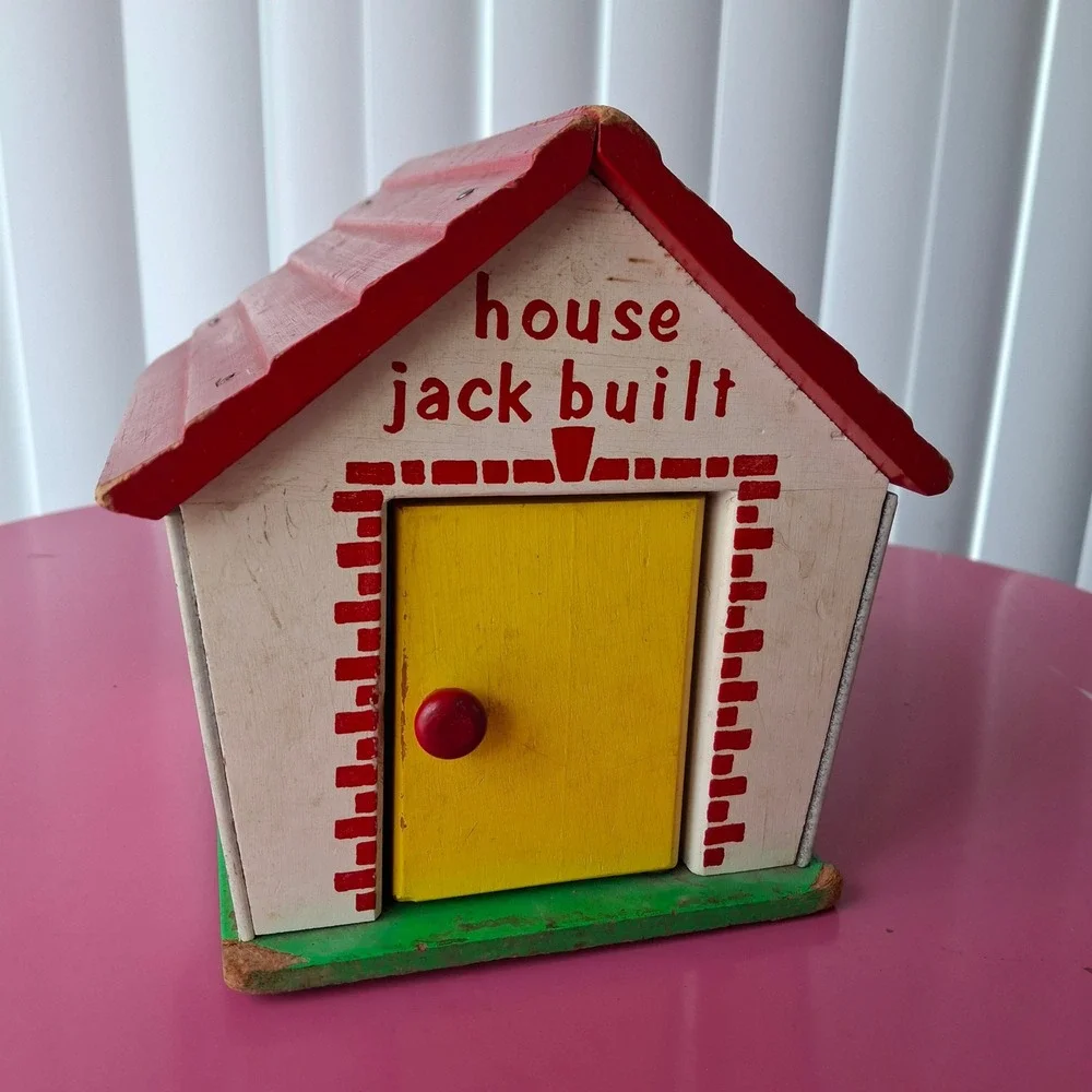 Vintage Playskool The House Jack Built Wooden Toy Shape Sorter House Mid Century